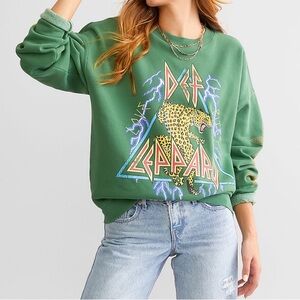 Buckle Goodie Two Sleeves Def‎ Leppard Band Pullover Green XS